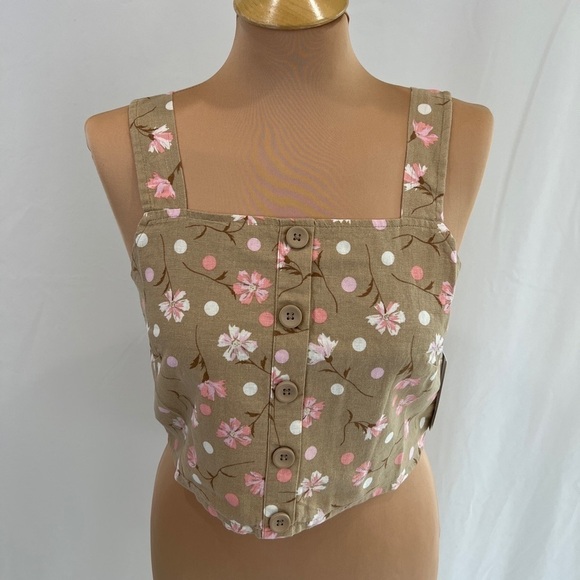BP Linen Blend Sophie Floral Crop Top - Picture 1 of 8